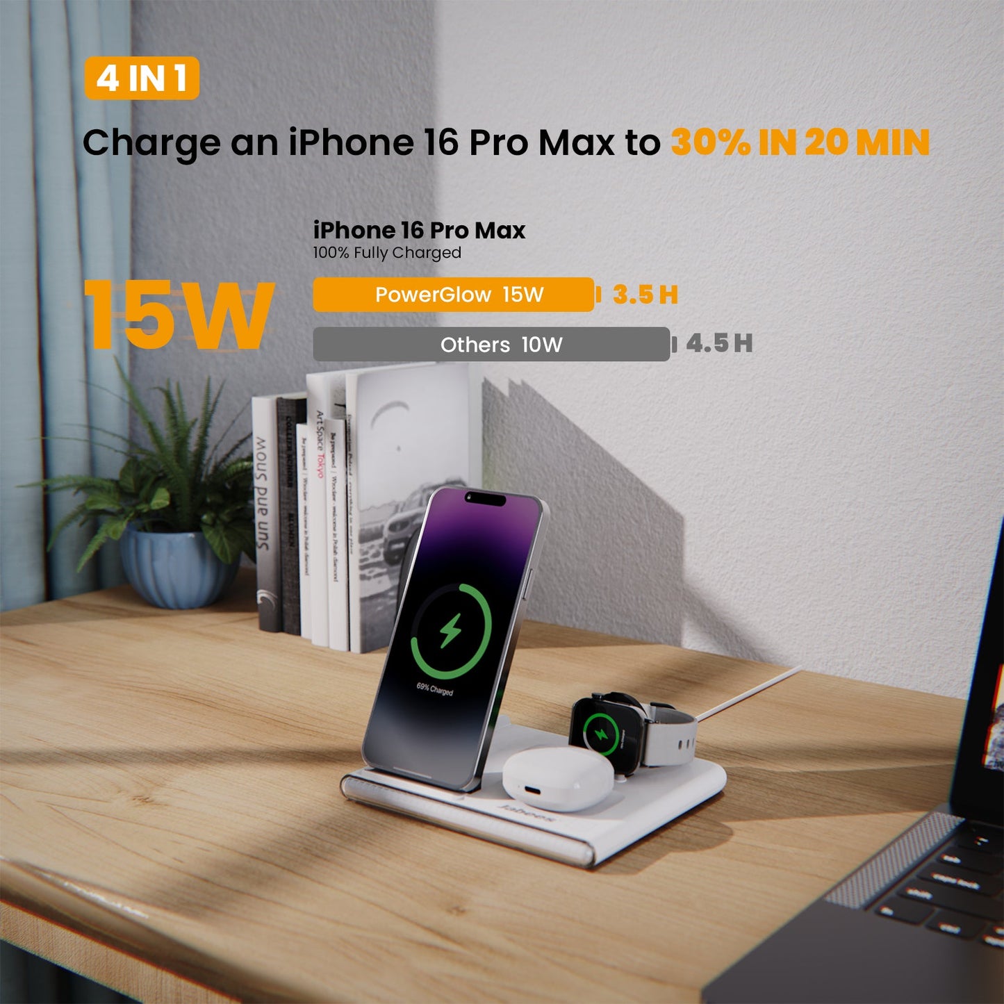 PowerGlow - Jabees PowerGlow 4-In-1 Foldable Wireless Charging Station