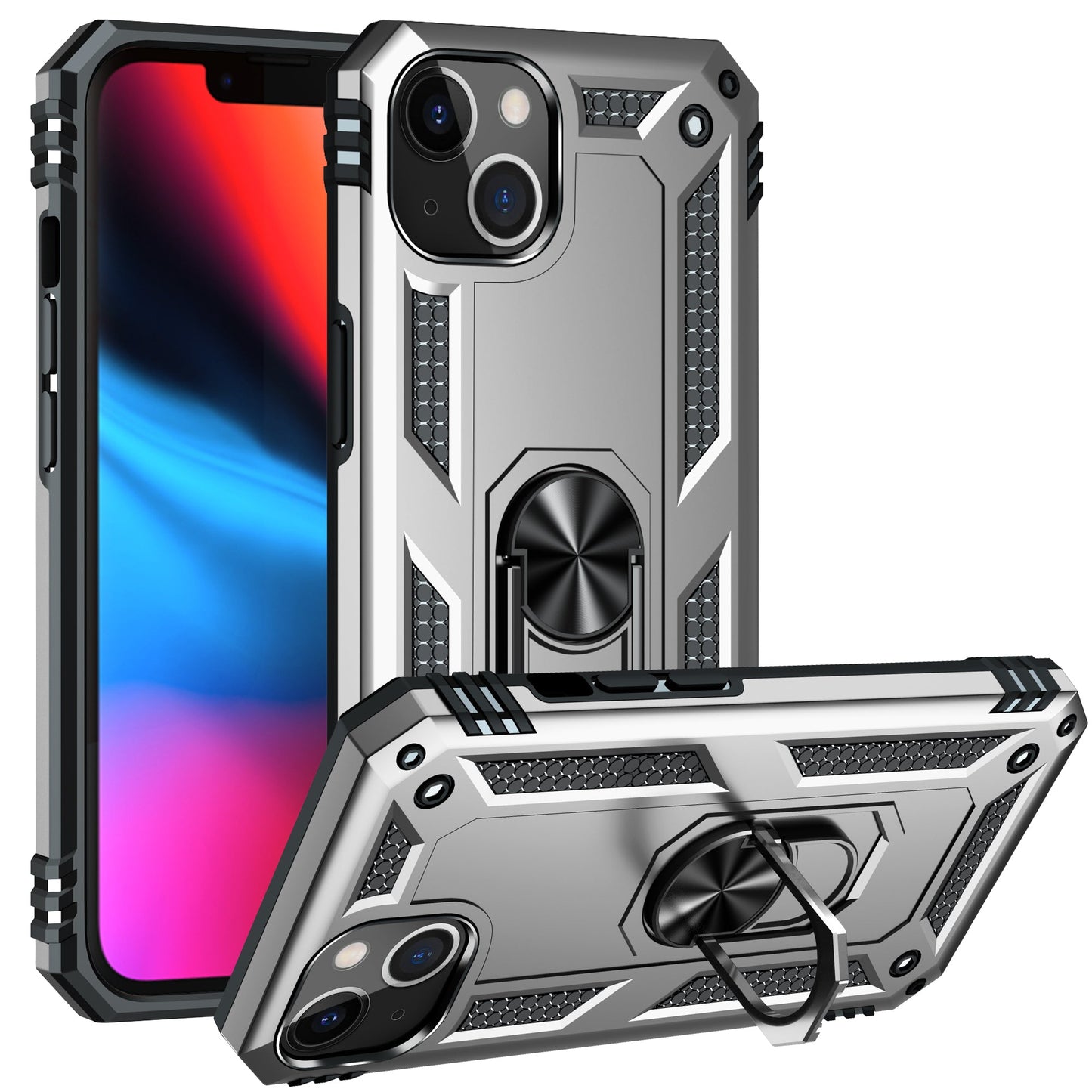 iPhone 13 Case With Kickstand, Heavy Duty Military Grade Protection Phone Case, Built-In 360° Rotate Ring Stand, Shockp