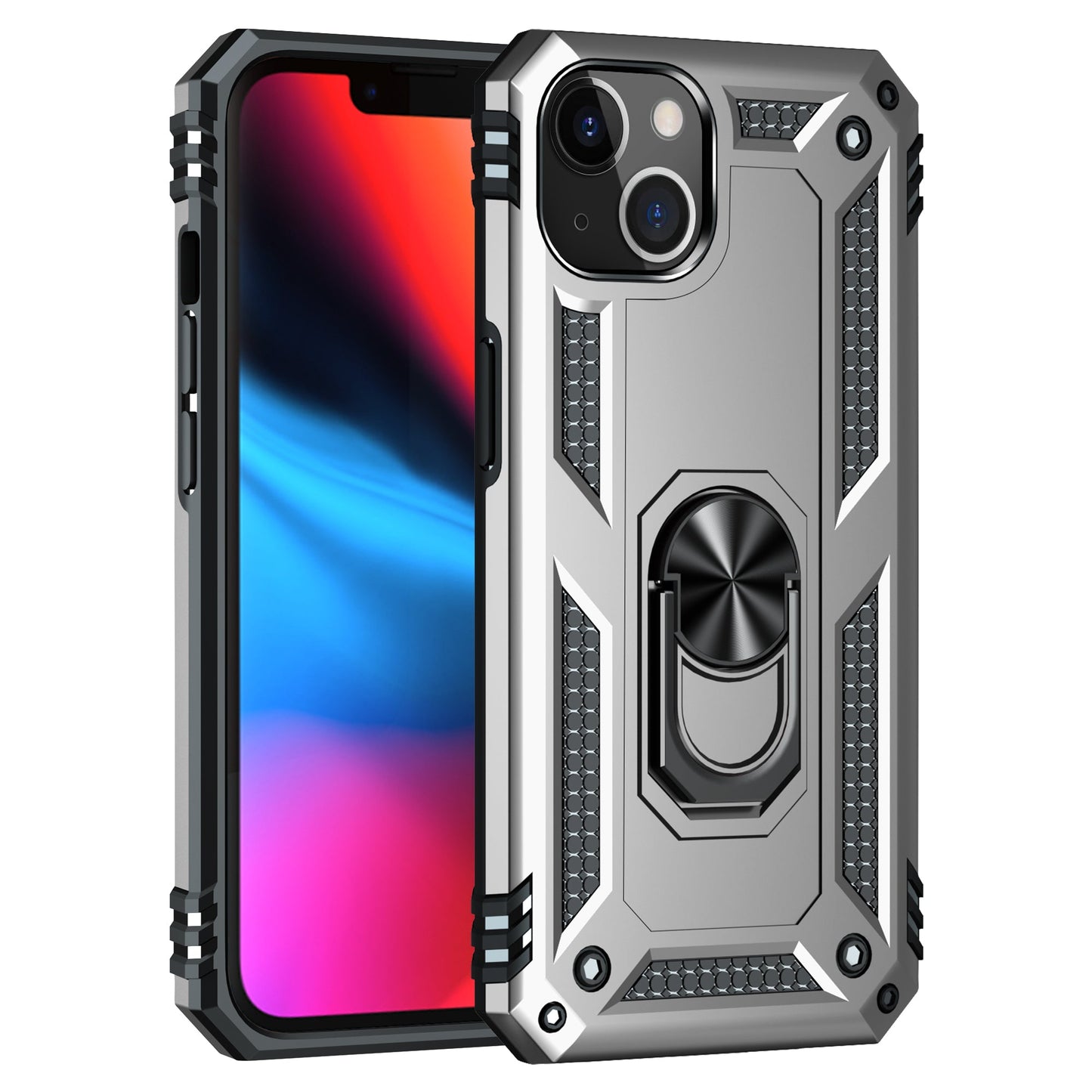 iPhone 13 Case With Kickstand, Heavy Duty Military Grade Protection Phone Case, Built-In 360° Rotate Ring Stand, Shockp