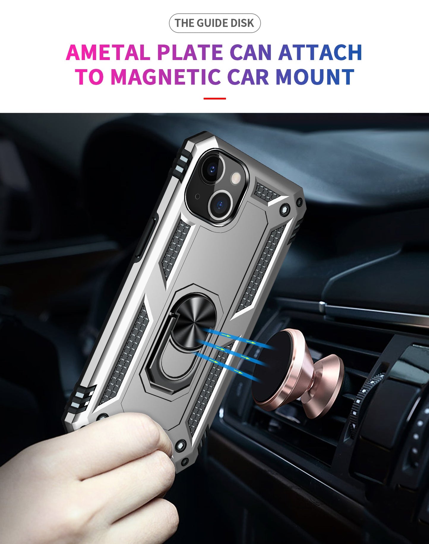 iPhone 13 Case With Kickstand, Heavy Duty Military Grade Protection Phone Case, Built-In 360° Rotate Ring Stand, Shockp