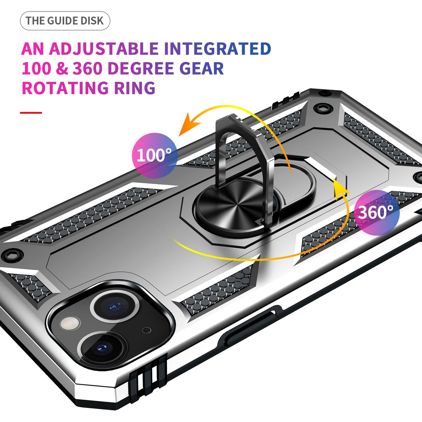 iPhone 13 Case With Kickstand, Heavy Duty Military Grade Protection Phone Case, Built-In 360° Rotate Ring Stand, Shockp