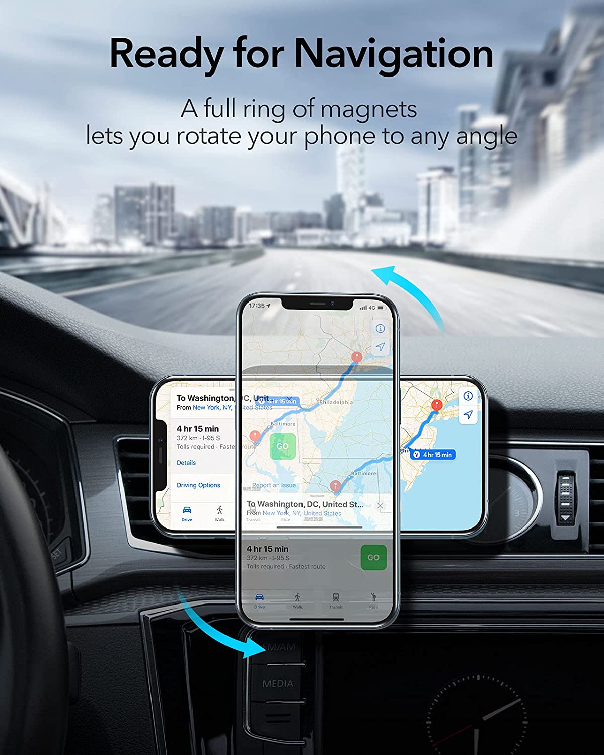 MAGNETISK TRÅDLÖS BIL LADDARE FÖR iPHONE 12/13/14 SERIEN / MAGSAFE SHELL, QC 3.0 ADAPTER INGÅR