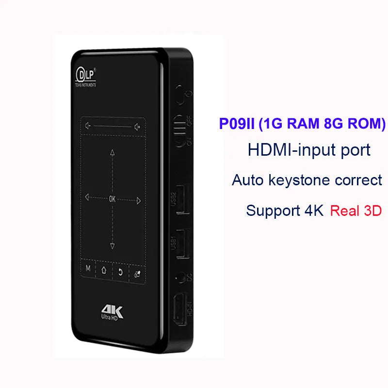 4K Mini Mobile Projector Android 9.0 3D BT4.1 Portable HD Projector