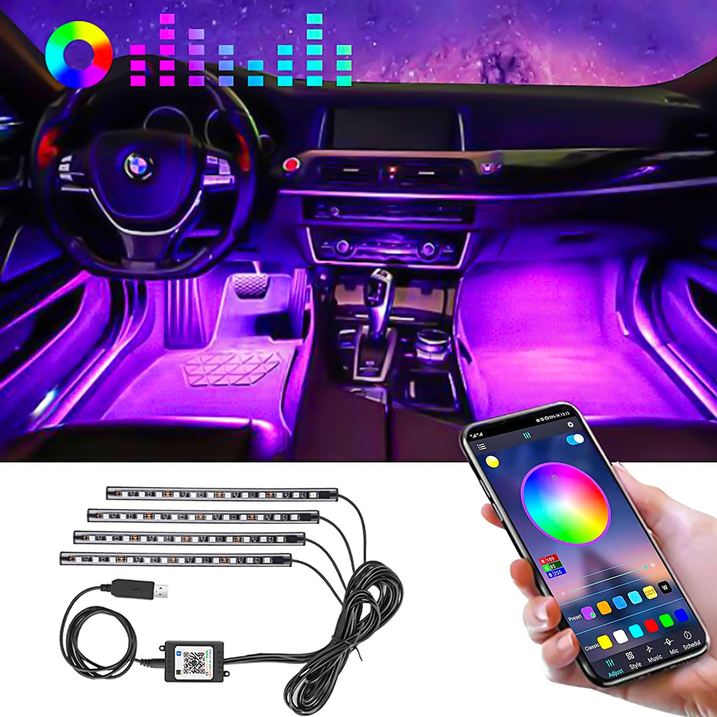 Music Control Auto Led Lighting System Car Interior Atmosphere Led Strip Lights Car Led