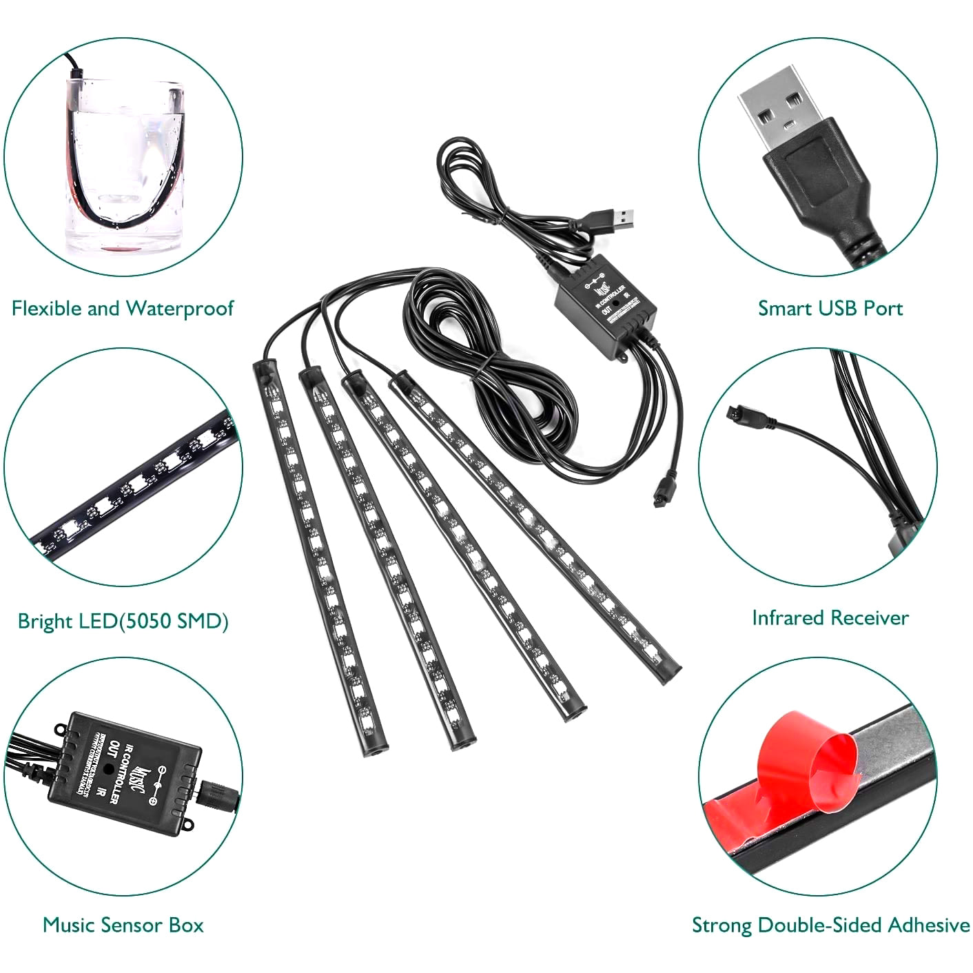 Music Control Auto Led Lighting System Car Interior Atmosphere Led Strip Lights Car Led