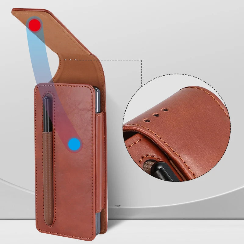 Men Durable Leather Belt Pouch Waist for Cell Phone for Samsung Galaxy Z Fold 4 3 Phone Pocket Waist Bag for Men Leather Pouch