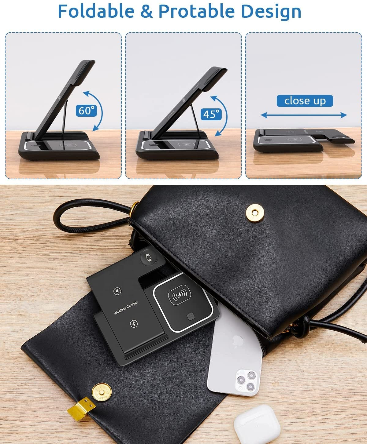 15W 3 in 1 One Foldable Portable Fast Wireless Charging Station