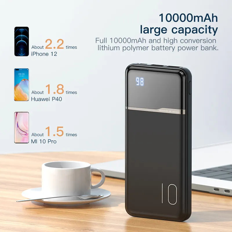 KUULAA Power Bank 10000mAh Portable Charging PowerBank 10000 mAh USB PoverBank External Battery Charger for iPhone 15 14 Xaiomi