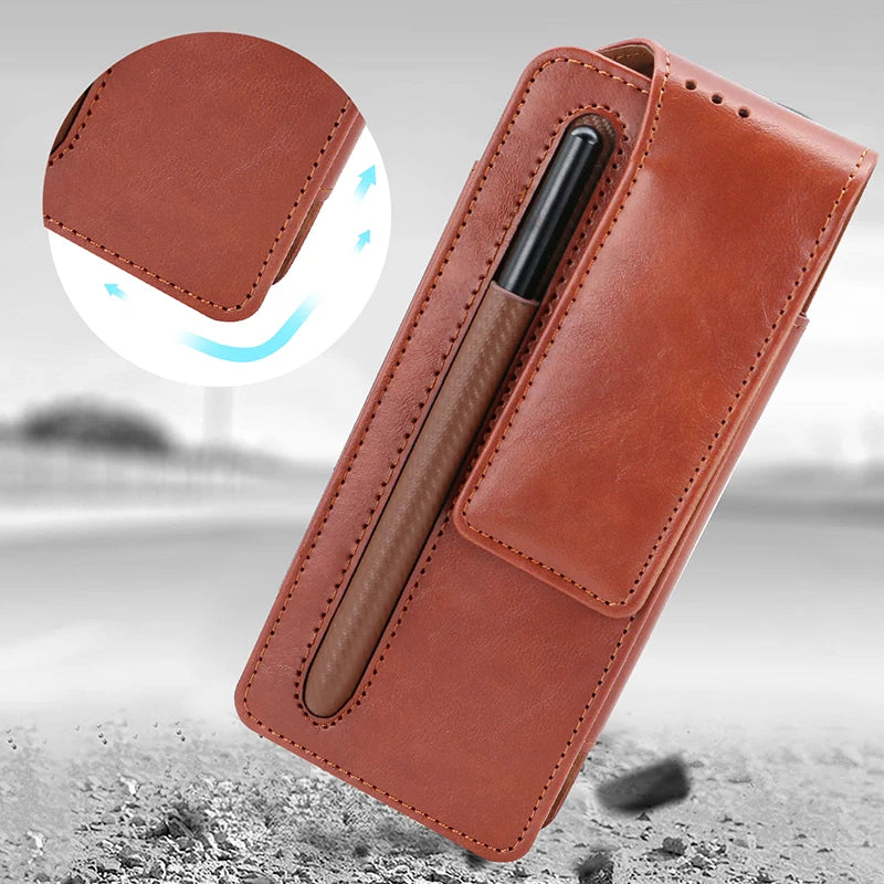 Men Durable Leather Belt Pouch Waist for Cell Phone for Samsung Galaxy Z Fold 4 3 Phone Pocket Waist Bag for Men Leather Pouch