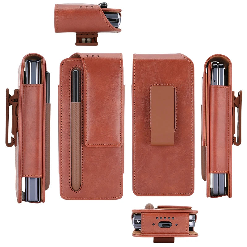 Men Durable Leather Belt Pouch Waist for Cell Phone for Samsung Galaxy Z Fold 4 3 Phone Pocket Waist Bag for Men Leather Pouch