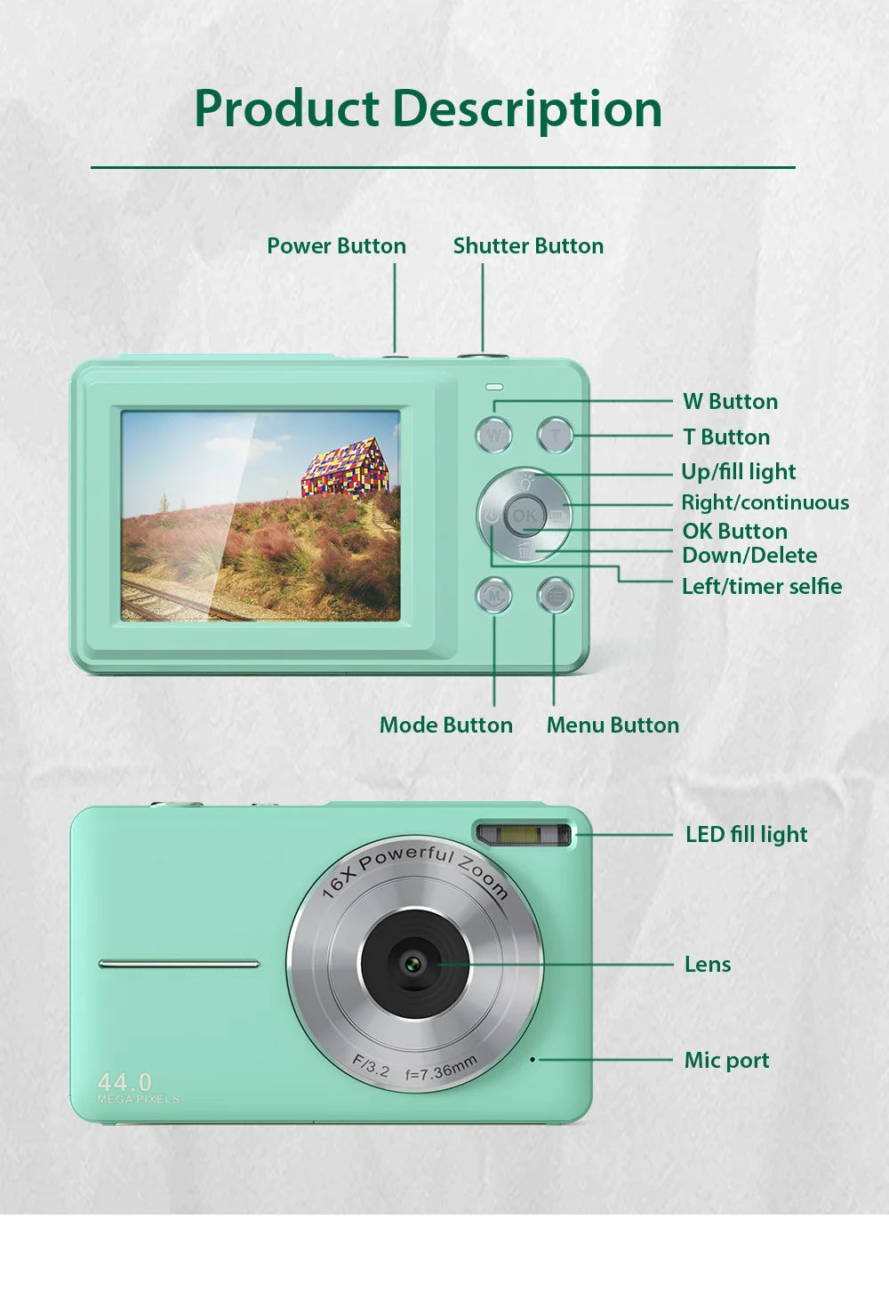 44mp Digital Camera Mini Digital Camera Children Digital Toy Lithium Battery