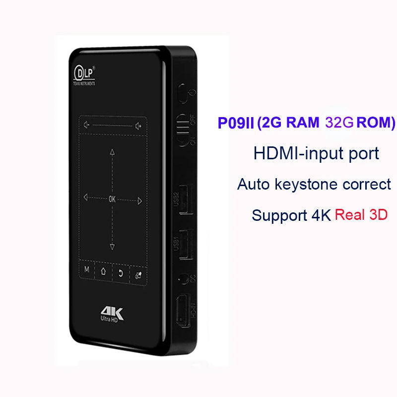 4K Mini Mobile Projector Android 9.0 3D BT4.1 Portable HD Projector