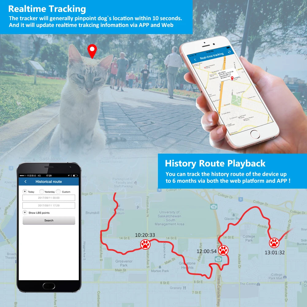 Realtime Mini GPS Pet Tracker Waterproof IP67 With 500mAh Battery