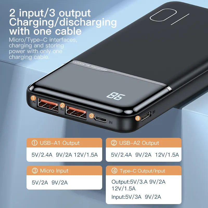 KUULAA Power Bank 10000mAh Portable Charging PowerBank 10000 mAh USB PoverBank External Battery Charger for iPhone 15 14 Xaiomi
