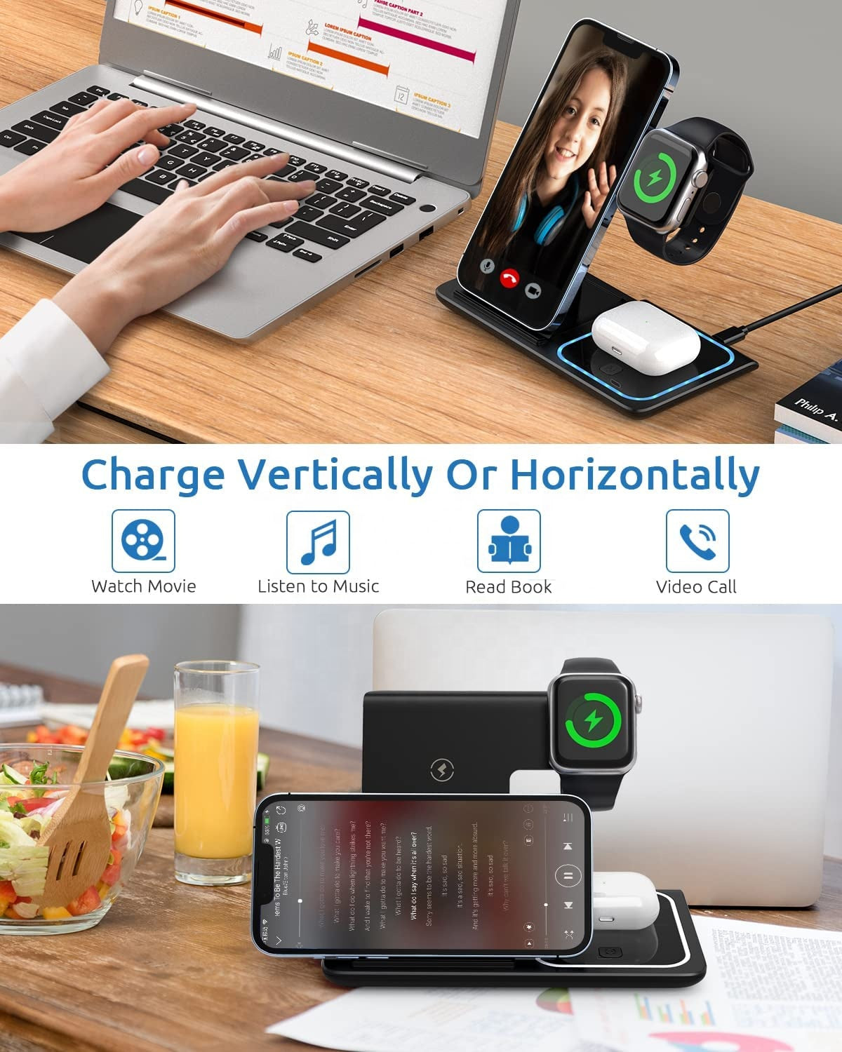 15W 3 in 1 One Foldable Portable Fast Wireless Charging Station