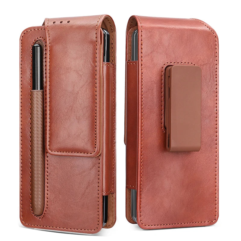 Men Durable Leather Belt Pouch Waist for Cell Phone for Samsung Galaxy Z Fold 4 3 Phone Pocket Waist Bag for Men Leather Pouch