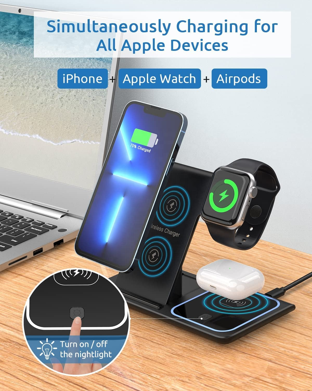 15W 3 in 1 One Foldable Portable Fast Wireless Charging Station
