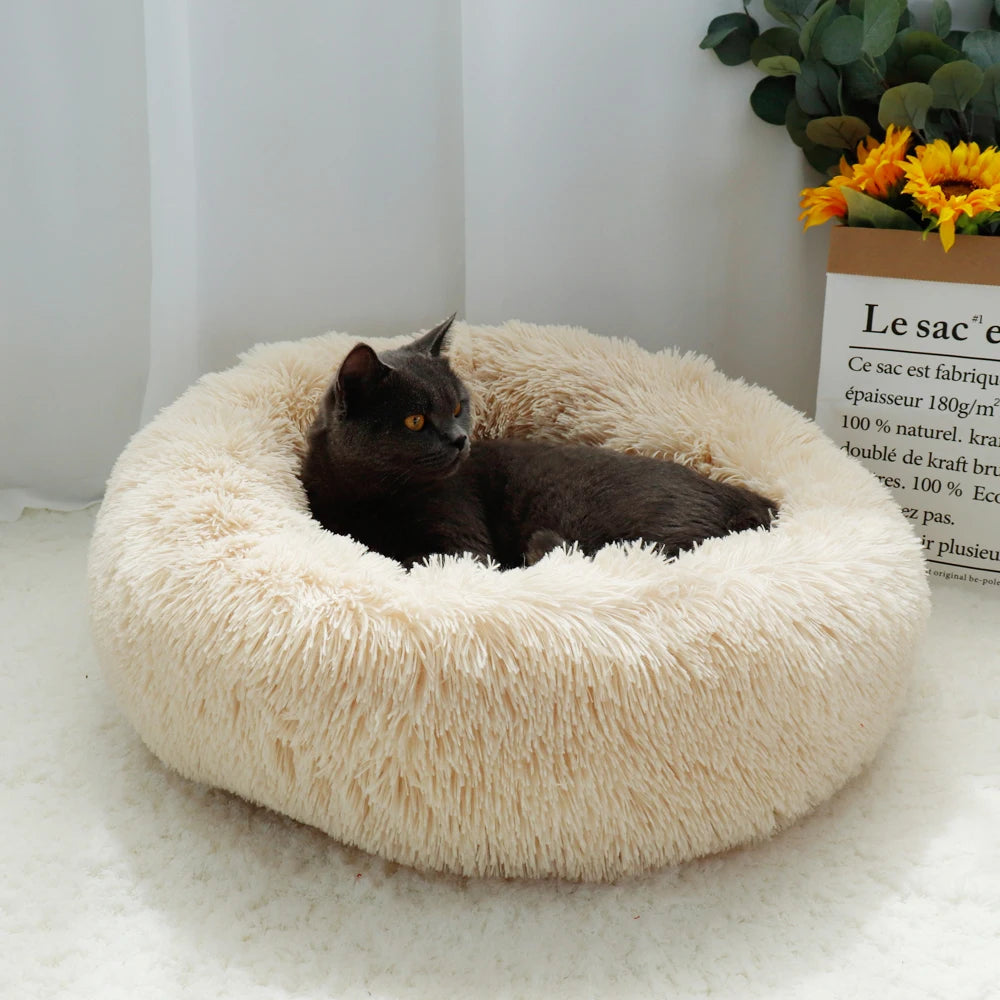 Long Plush Cat Bed House Soft Round Cat Bed Winter Pet Dog Cushion Mats for Small Dogs Cats Nest Warm Puppy Kennel 50/60/70cm