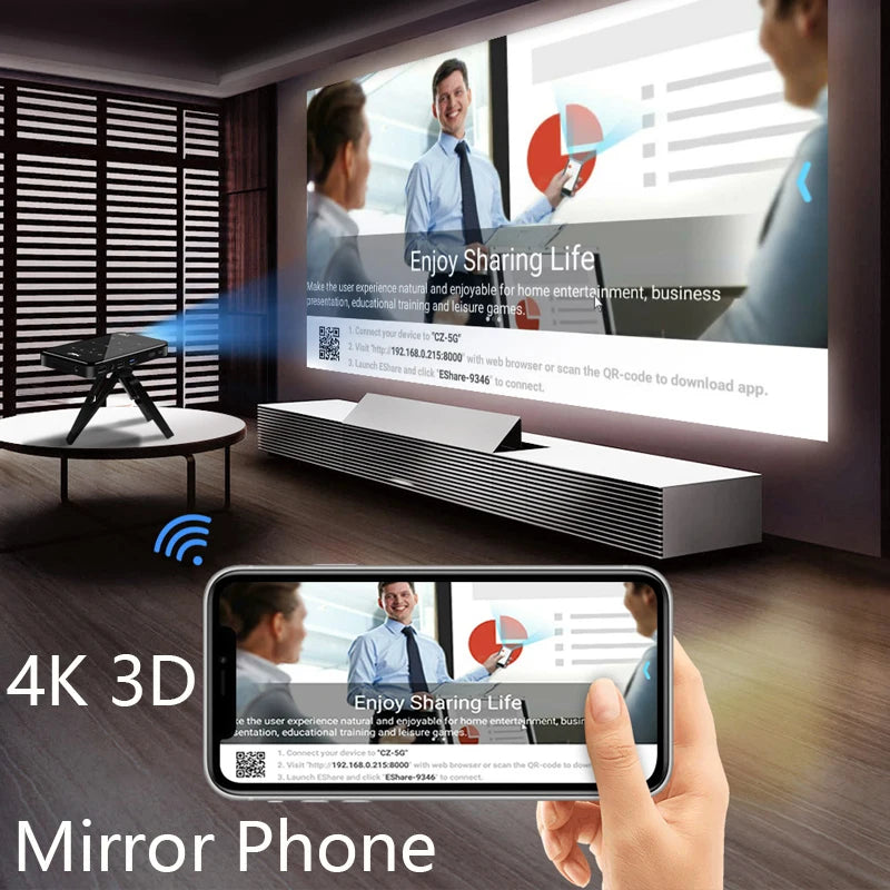 4K Mini Mobile Projector Android 9.0 3D BT4.1 Portable HD Projector