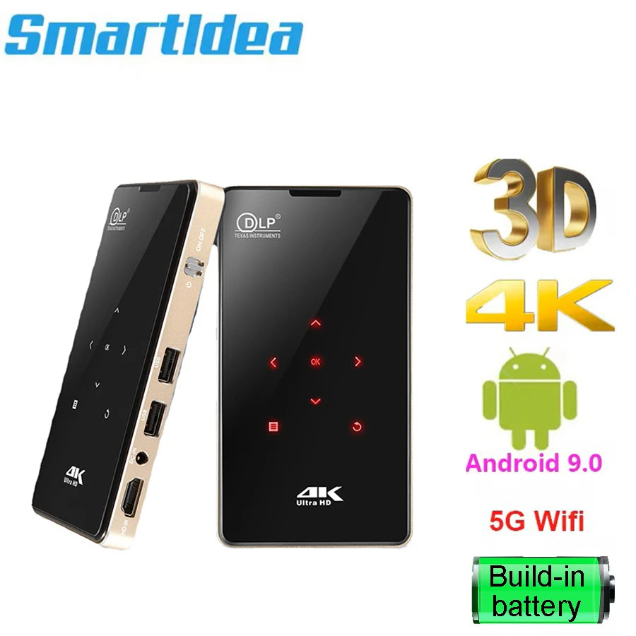 3D HD Handheld DLP Projector Android 9.0 5G Wifi BT 4.1 Pocket Mini Projector