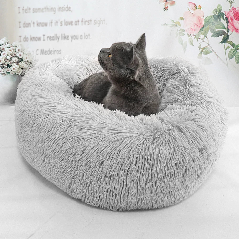 Long Plush Cat Bed House Soft Round Cat Bed Winter Pet Dog Cushion Mats for Small Dogs Cats Nest Warm Puppy Kennel 50/60/70cm