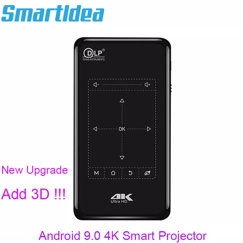 4K Mini Mobile Projector Android 9.0 3D BT4.1 Portable HD Projector