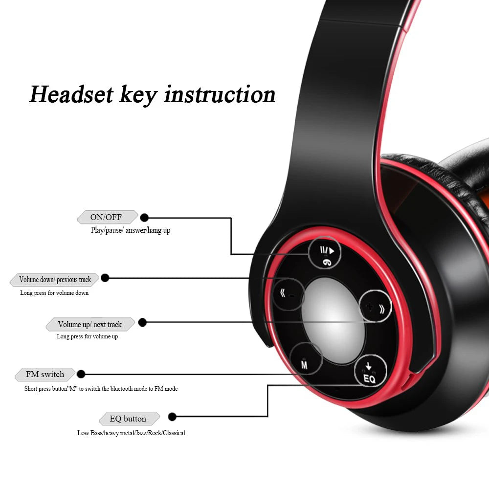 Colorful Stereo Audio Mp3 Bluetooth Headset Wireless Headphones Earphone Support SD Card With Mic Play 20 Hours (Copy)