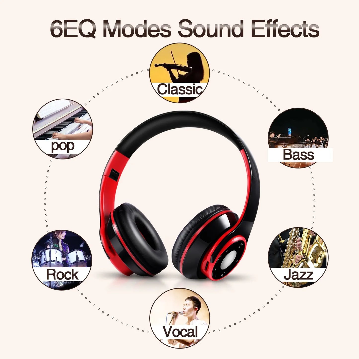 Colorful Stereo Audio Mp3 Bluetooth Headset Wireless Headphones Earphone Support SD Card With Mic Play 20 Hours (Copy)