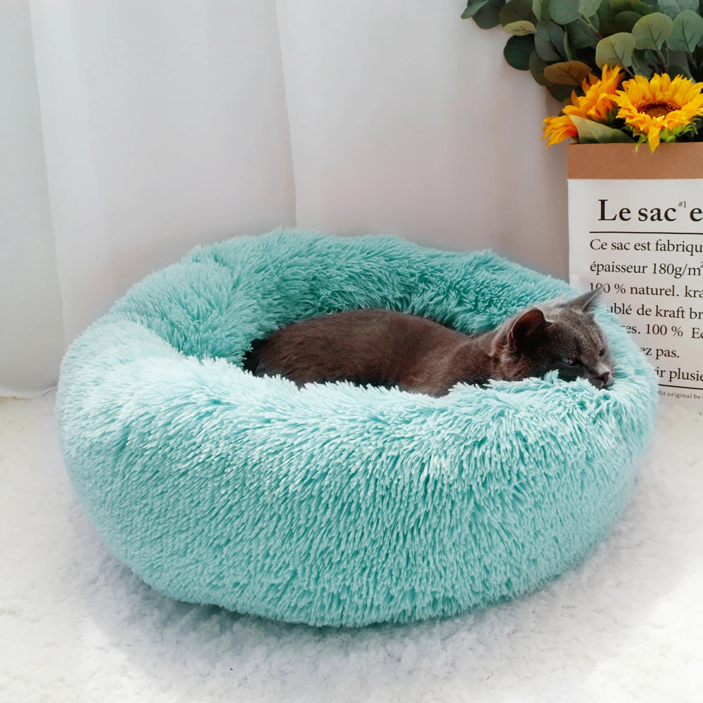 Long Plush Cat Bed House Soft Round Cat Bed Winter Pet Dog Cushion Mats for Small Dogs Cats Nest Warm Puppy Kennel 50/60/70cm