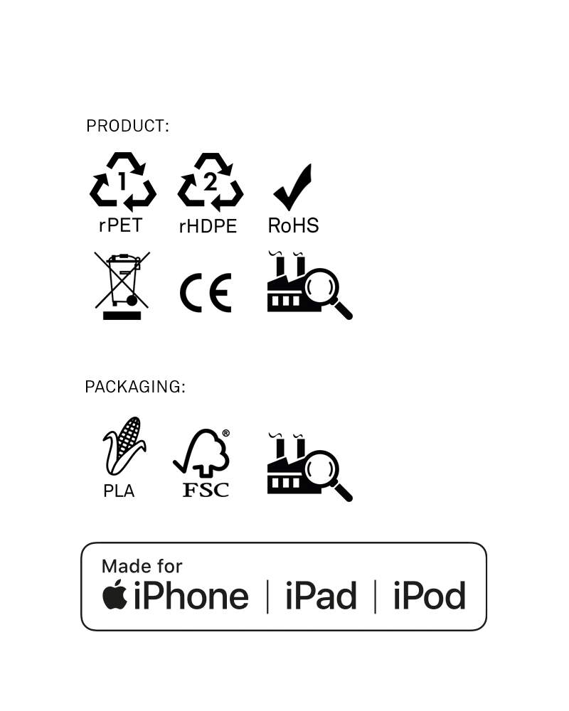 Black iPhone Lightning Cable · 2 Meter · Made of Recycled Fishing Nets