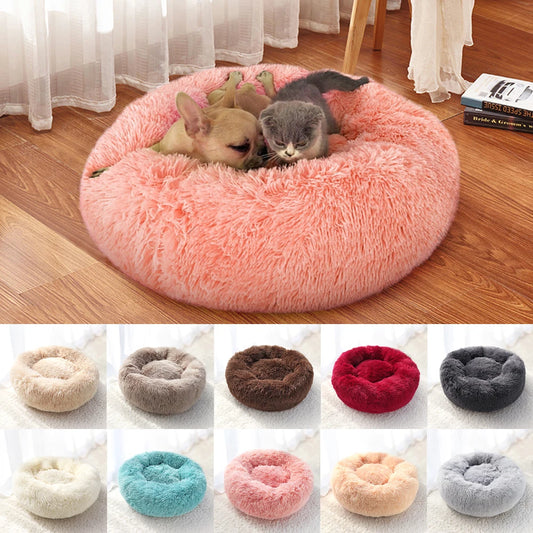 Long Plush Cat Bed House Soft Round Cat Bed Winter Pet Dog Cushion Mats for Small Dogs Cats Nest Warm Puppy Kennel 50/60/70cm
